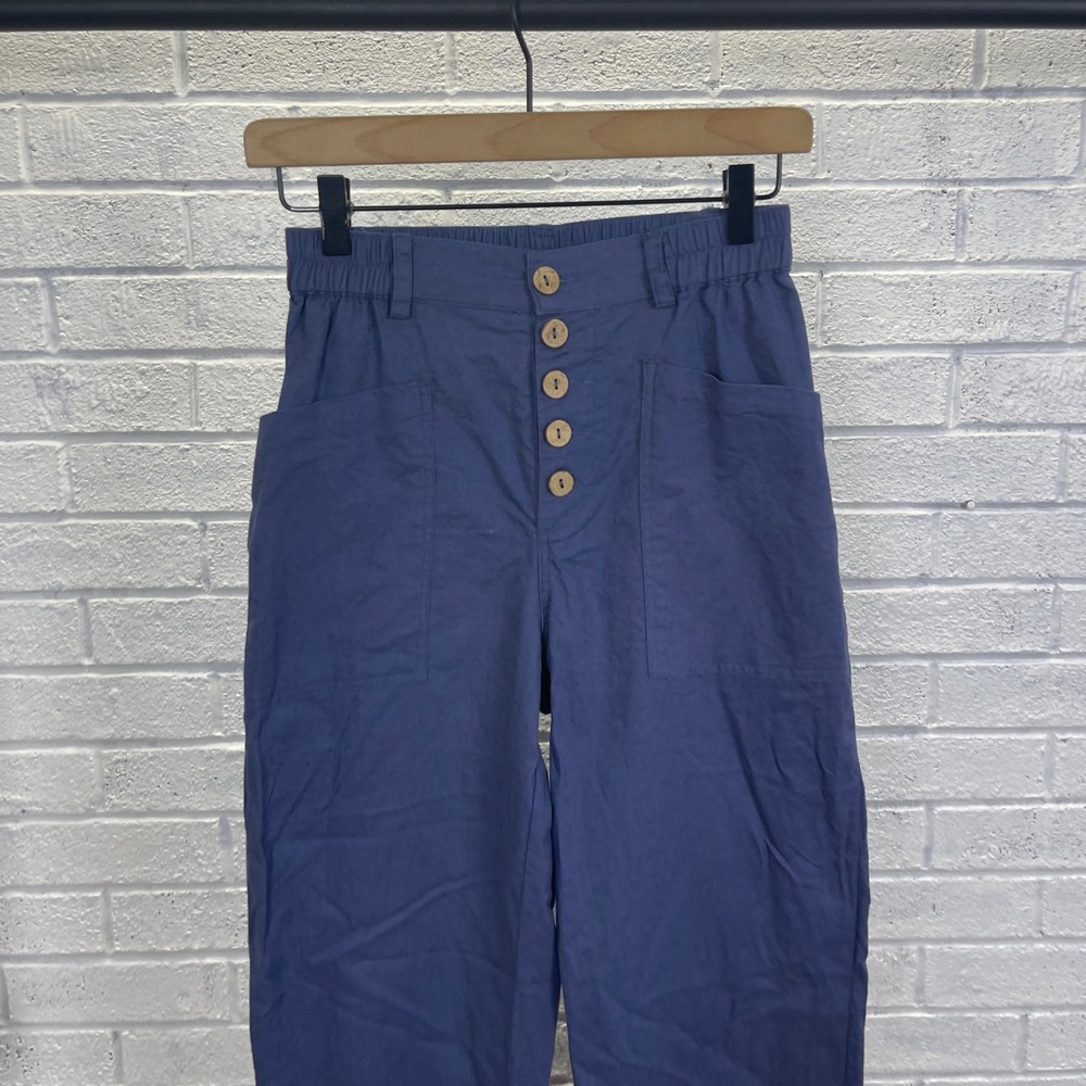Lintico Linen Blend Blue High Waisted Pants Womens‎ XS Coastal Minimalist - Picture 3 of 13
